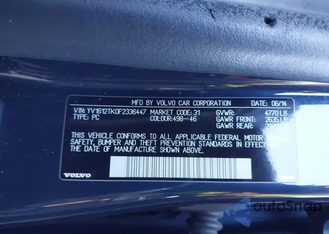 2015 Volvo S60 T5 Premier z USA, uszkodzony, nr VIN YV1612TK0F2336447